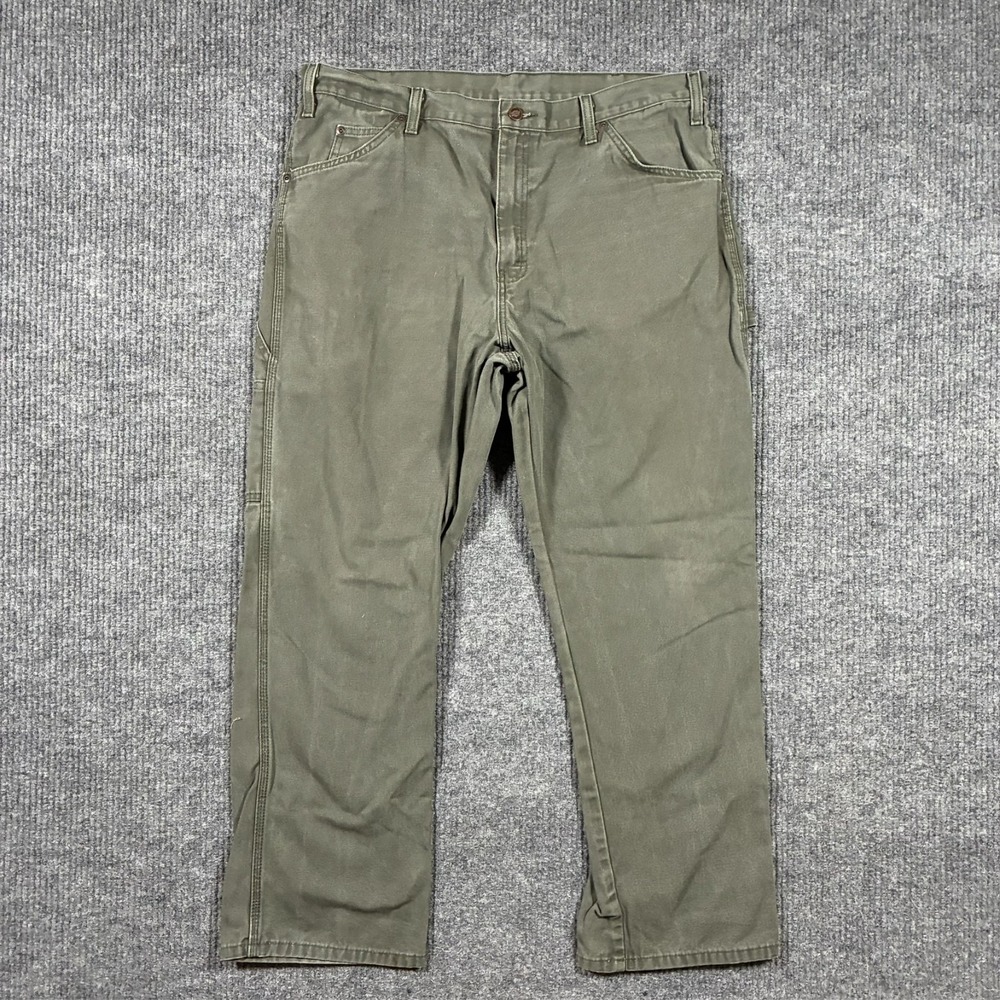 Dickies Mens Carpenter Work Pants Size 38x30 Olive Green Utility Canvas Workwear